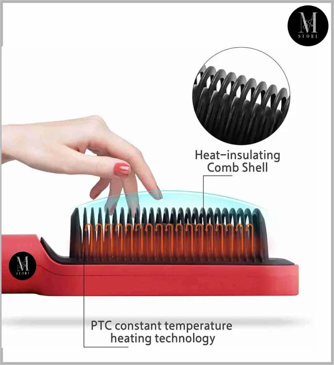 Hair Straightener Brush Curling Comb 2 In 1 Hair Hot Comb Anti-Scald Hair Straightener Brush For Girls Electric Heated Hair Styler Tool, Travel, Professional Salon at Home