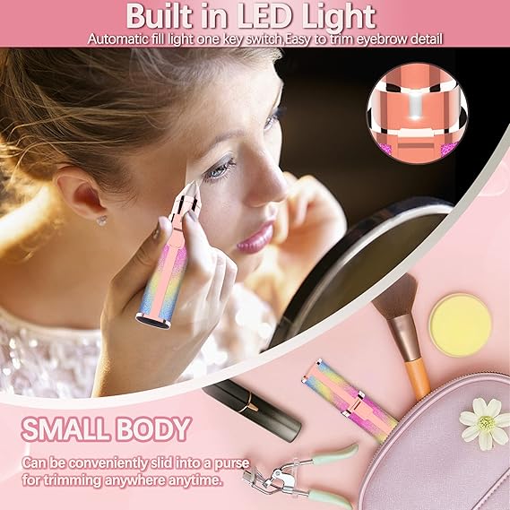 Facial Hair Removal for Women Face, Flawless Touch Hair Remover, 2 in 1 Trimmer, Rechargeable Eyebrow Epilator Razor Shaver for Peach Fuzz, Lips, Chin, Arms with LED Light Electric